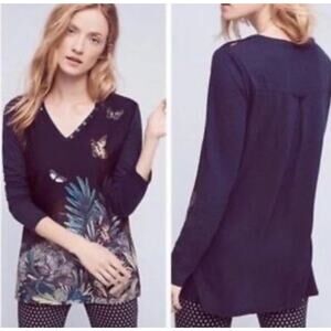 Anthropologie Akemi + Kin Fauna Linen Blend Butterfly Henley Top Women’s Small